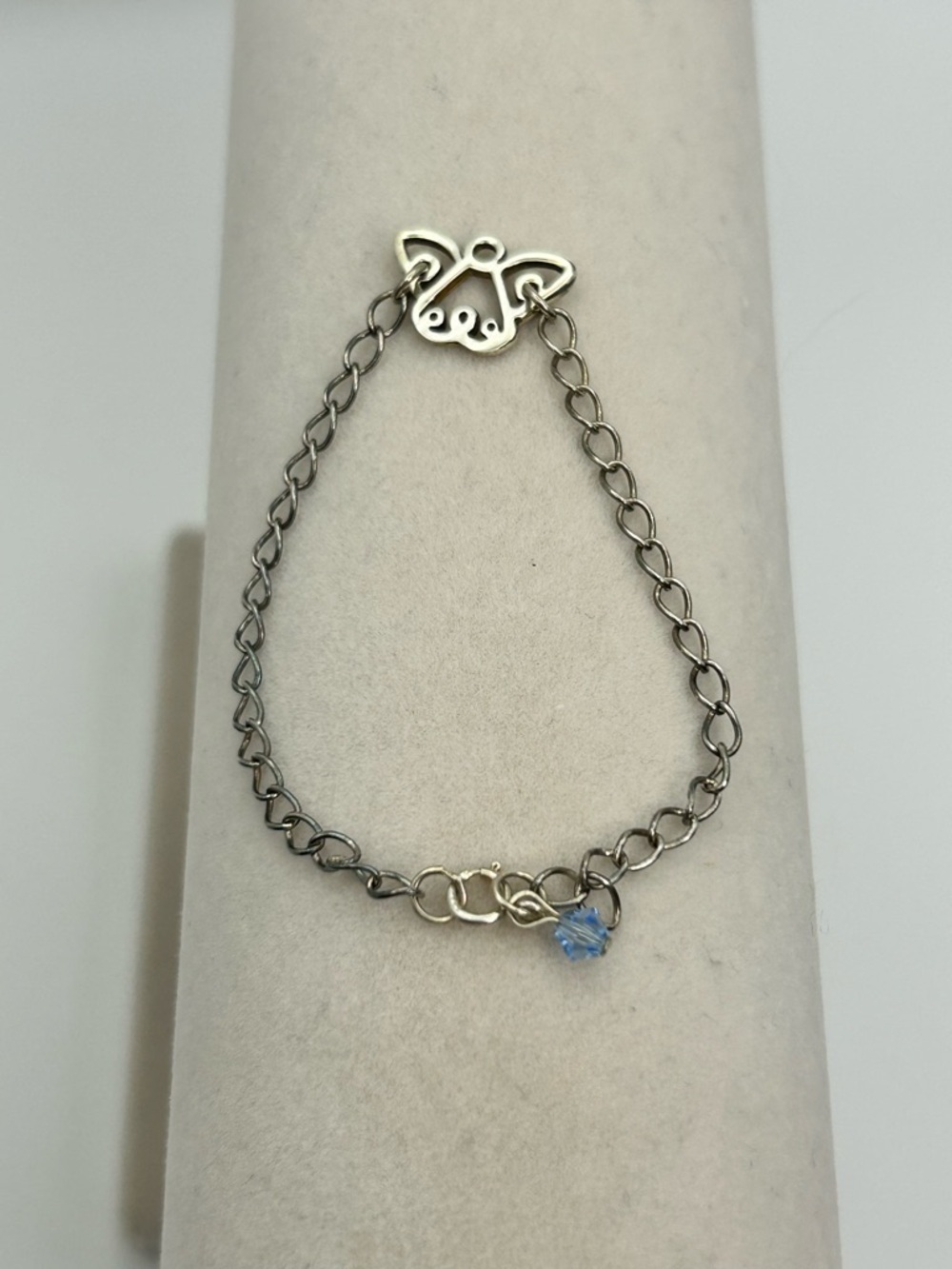 Vintage Sterling Silver Angel Bracelet Round Link 6" Small Patina Stamped 925